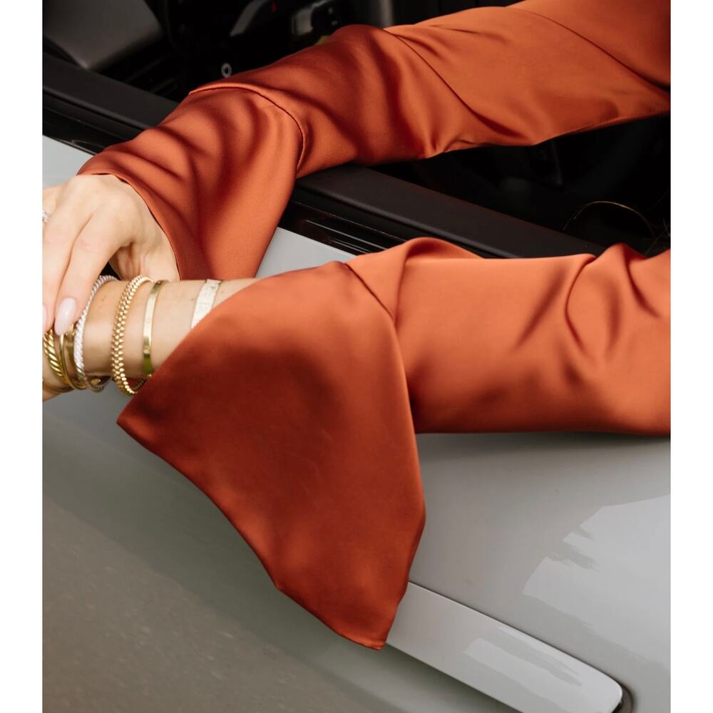 New $247 few moda Hannah Chody taylor burnt orange satin dress sz small - Picture 4 of 9